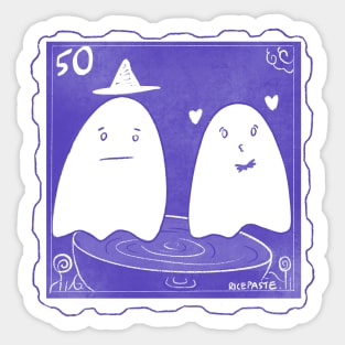 Cute Purple Ghost Couple Stamp Halloween Sticker